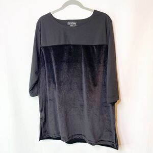 Diane Von Furstenberg Vintage Shirt Womens Large Black Velvet 3/4 Sleeve Blouse